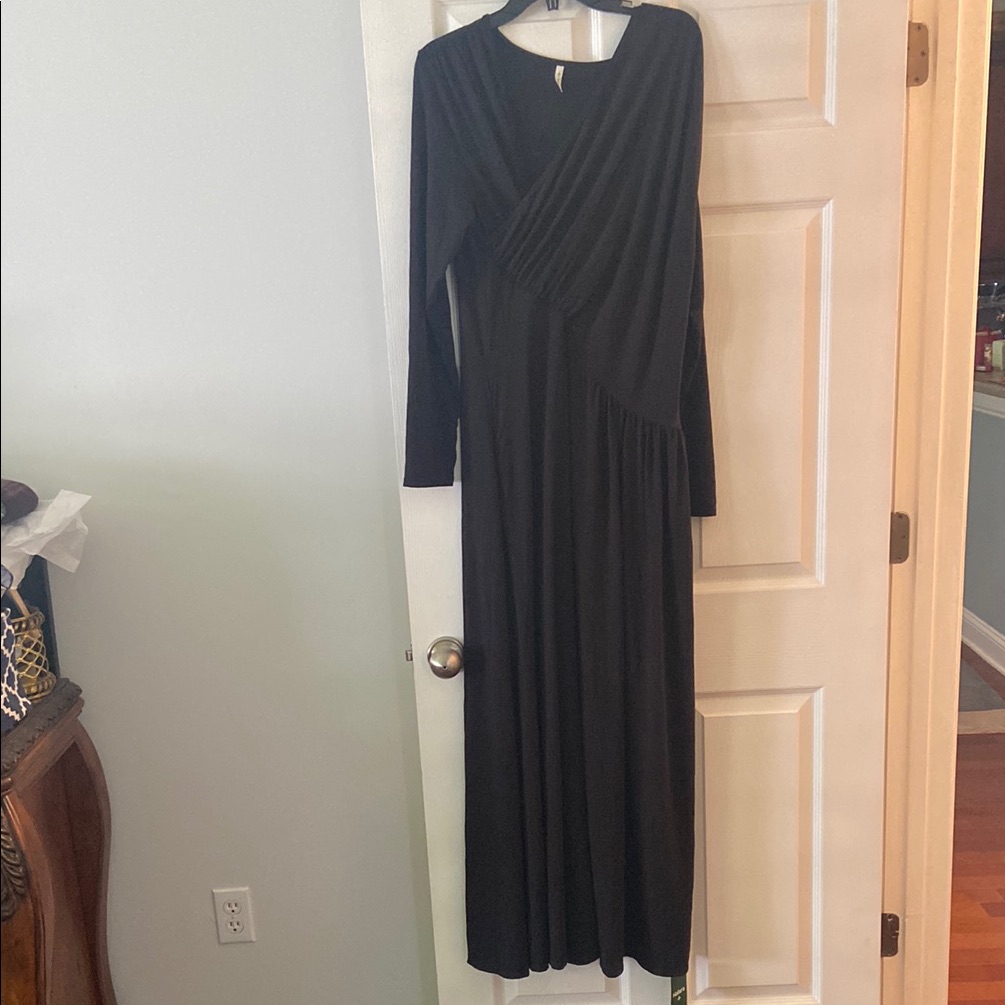 Halara Maxi Dress Size Xl Brand New Elegant Black Long Sleeve Dress Length 58